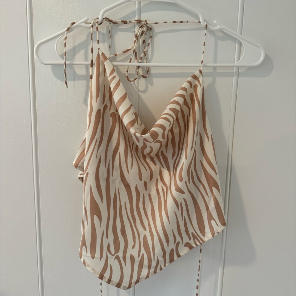 NWT ILLA ILLA Zebra Print Cowl Neck Tie Top